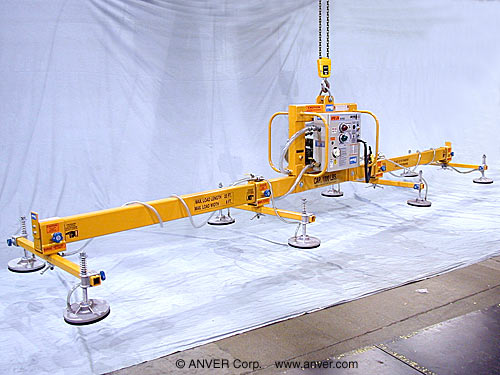 ANVER Eight Pad Electric Powered Lifter with High Flow Generator and Extended Foam Pads for Lifting & Handling OSB Panel 22 ft x 8 ft (6.7 m x 2.4 m) up to 1000 lb (454 kg)